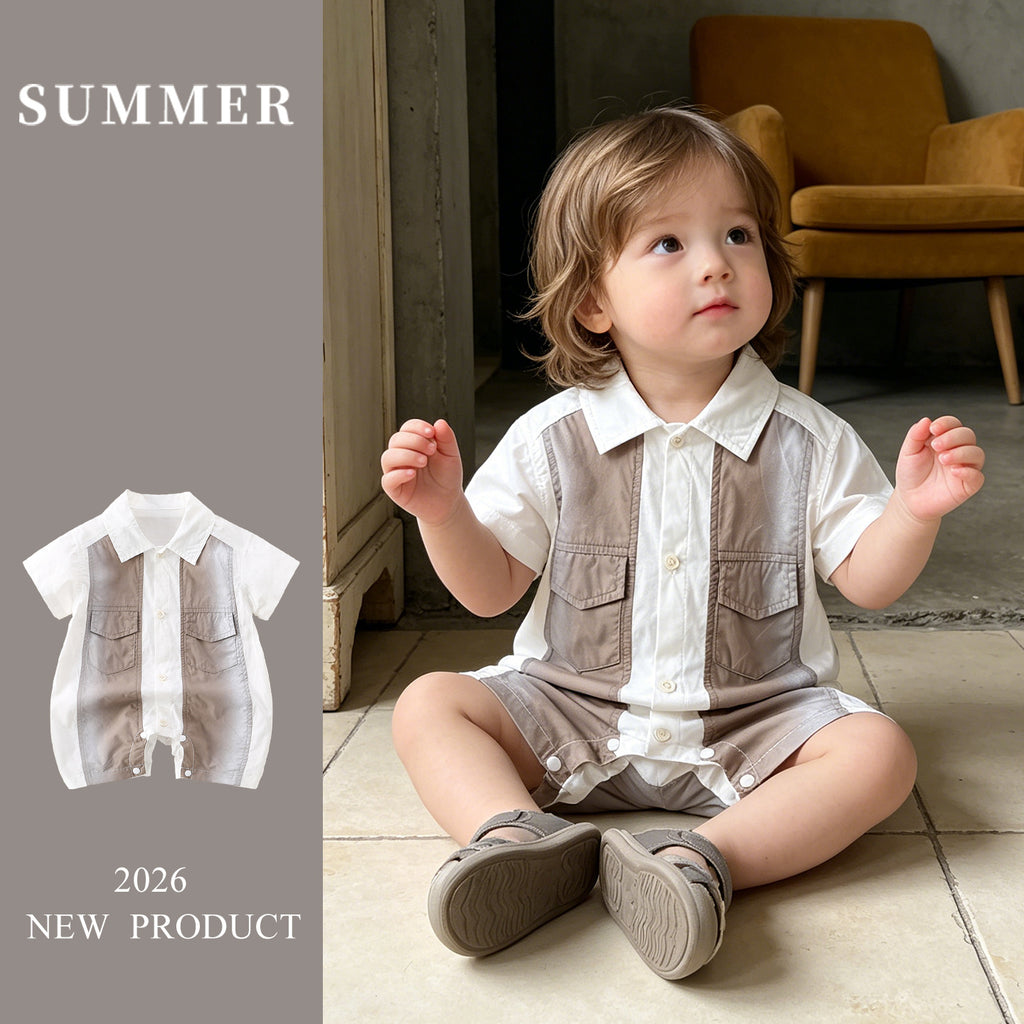 Cute Baby Romper Bodysuit in Coffee Brown – Adorable Short Sleeve Outfit for Your Little One - Pretty & Polished