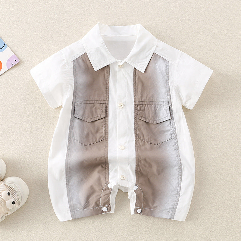 Cute Baby Romper Bodysuit in Coffee Brown – Adorable Short Sleeve Outfit for Your Little One - Pretty & Polished