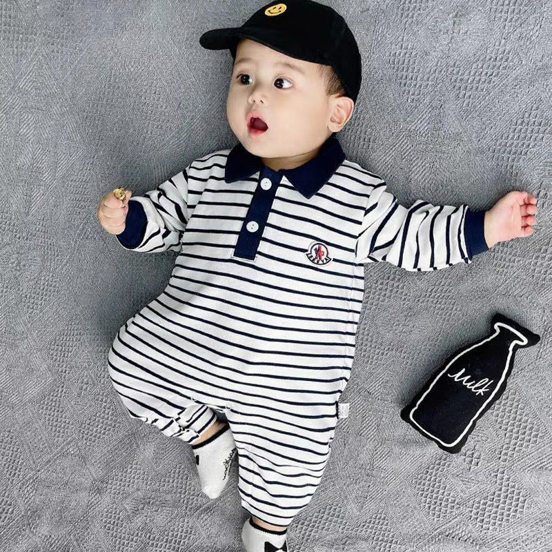 Cozy Infant Long Sleeve Striped Bodysuit - Adorable Cartoon Onesie for Your Baby - Pretty & Polished