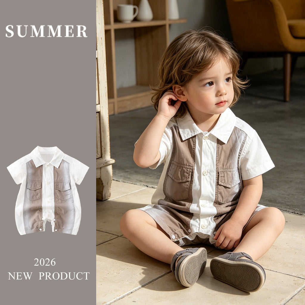 Cute Baby Romper Bodysuit in Coffee Brown – Adorable Short Sleeve Outfit for Your Little One - Pretty & Polished