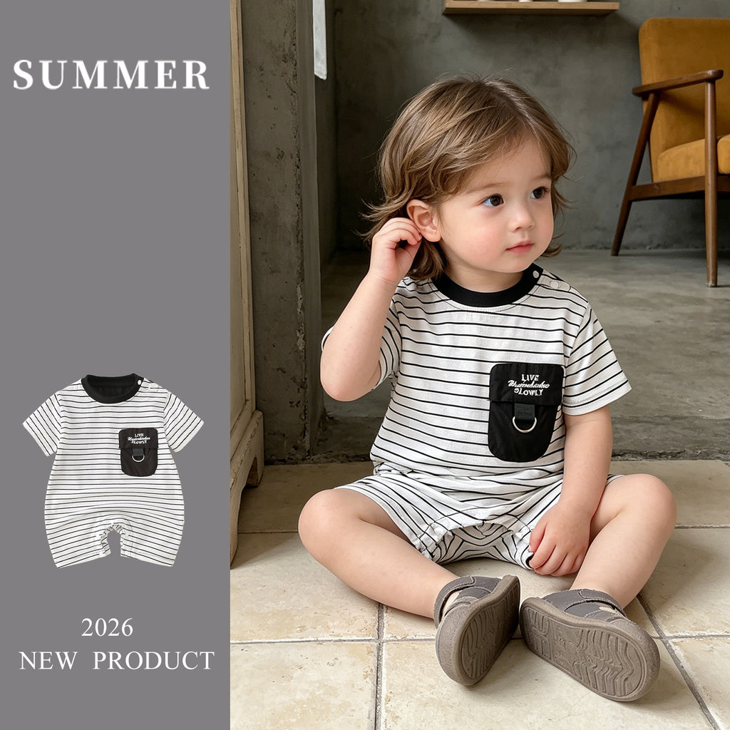 Lightweight Baby Boy Romper - Comfortable Short Sleeve Onesie for All-Day Wear - Pretty & Polished