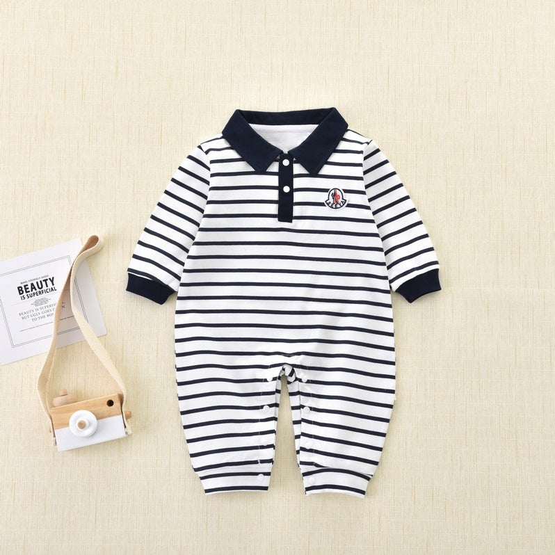 Cozy Infant Long Sleeve Striped Bodysuit - Adorable Cartoon Onesie for Your Baby - Pretty & Polished