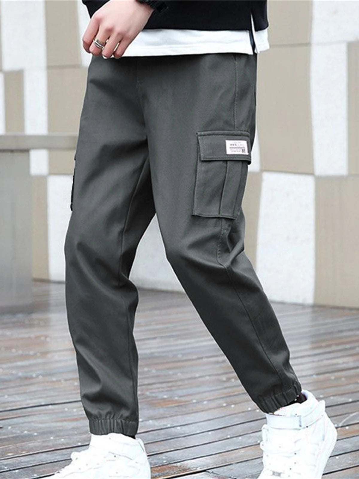 1XL-6XL Plus Size Men's Casual Cargo Sweatpants Spring/Autumn Waist Drawstring Joggers Hiking Tactical Pants Men with Pockets