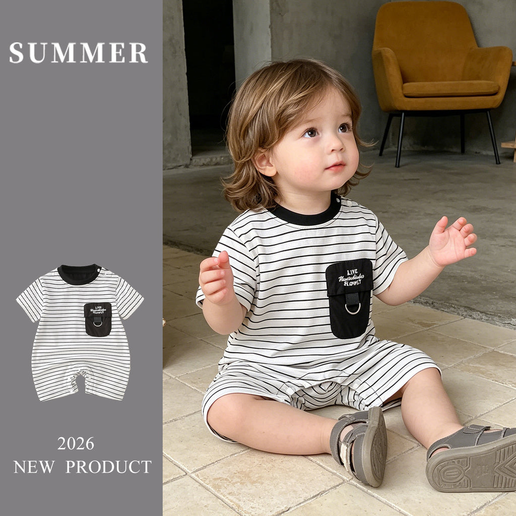 Lightweight Baby Boy Romper - Comfortable Short Sleeve Onesie for All-Day Wear - Pretty & Polished