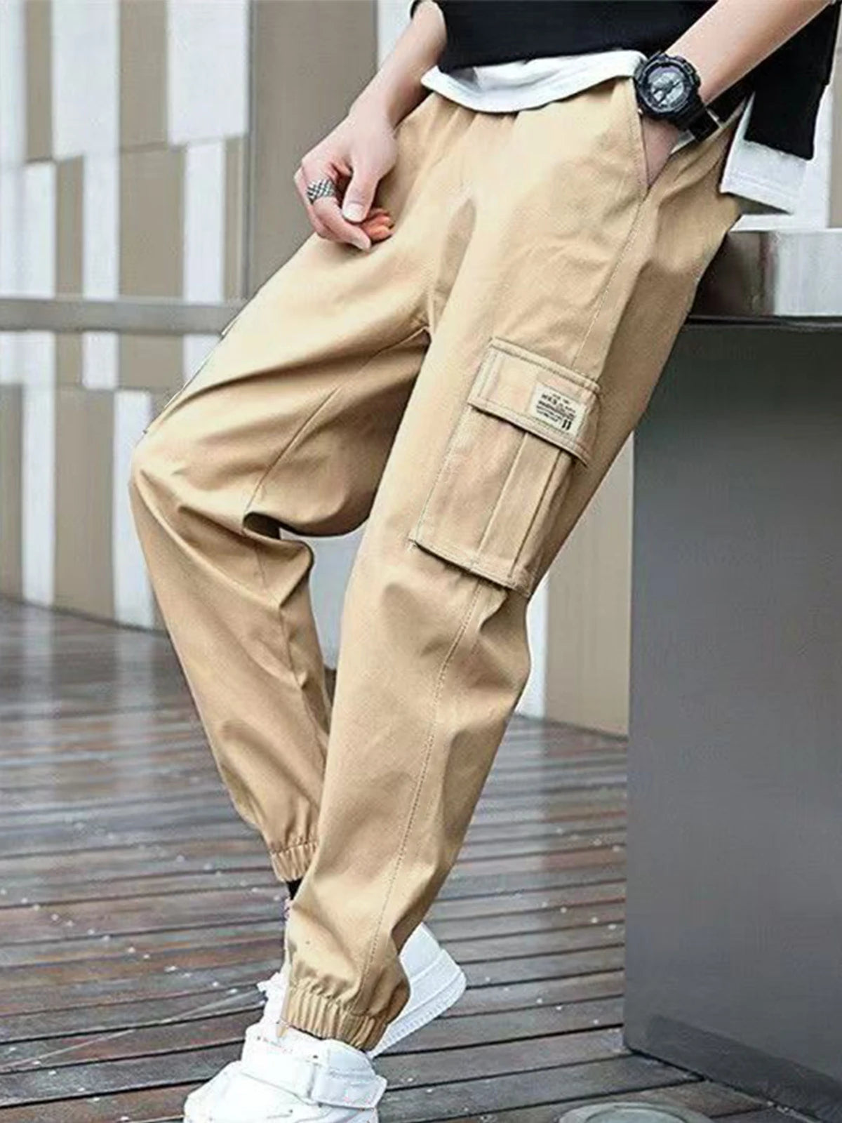 1XL-6XL Plus Size Men's Casual Cargo Sweatpants Spring/Autumn Waist Drawstring Joggers Hiking Tactical Pants Men with Pockets