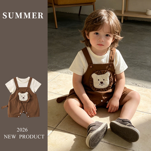 Adorable Baby Bear Romper Set - Infant Short Sleeve Overalls - Pretty & Polished