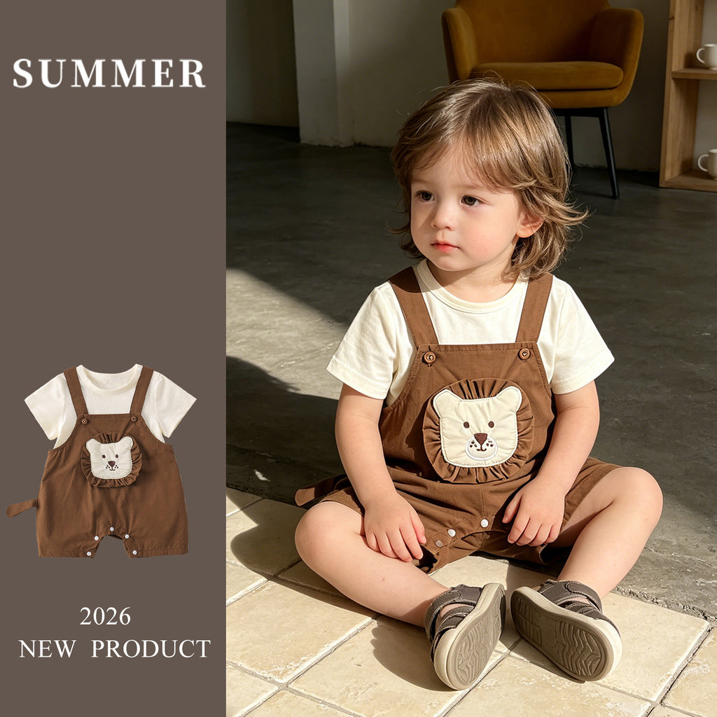 Adorable Baby Bear Romper Set - Infant Short Sleeve Overalls - Pretty & Polished