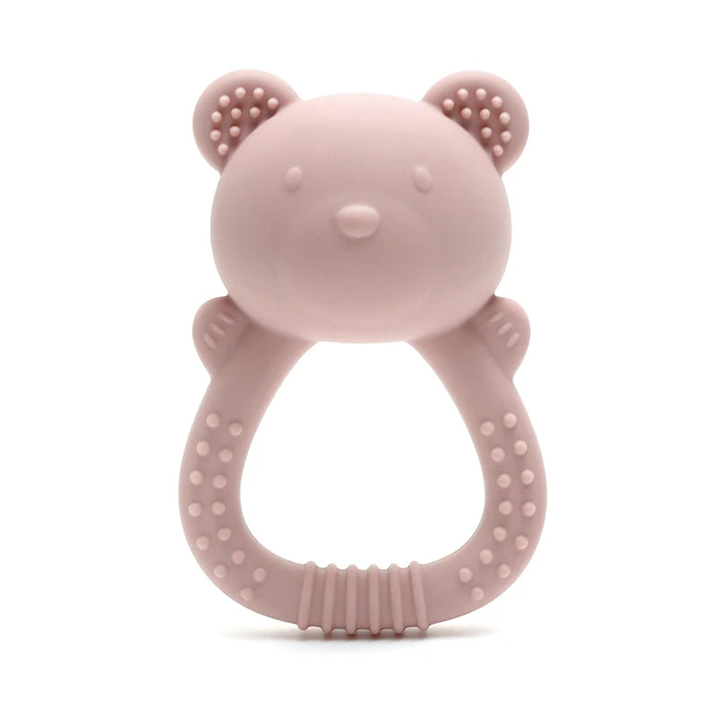 Baby Teether Toy - Cute Bear Shape with Rattle Sound - Soft Silicone, BPA-Free - Soothing Sore Gums for Newborns & Infants - Pretty & Polished