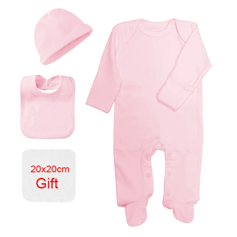 Cozy Cotton Newborn Baby Clothing Set - 4 Pcs Romper Bonnet Bibs for Hospital Outfits