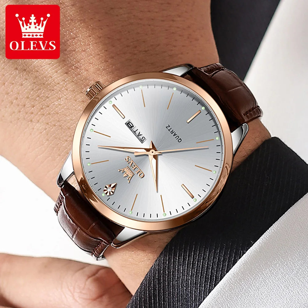 OLEVS Men's Classic Business Quartz Watch – Leather Strap