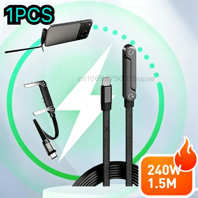 240W Fast Charging USB-C Cable – Folding Gaming-Friendly Rotatable Design