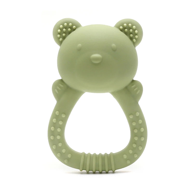 Baby Teether Toy - Cute Bear Shape with Rattle Sound - Soft Silicone, BPA-Free - Soothing Sore Gums for Newborns & Infants - Pretty & Polished