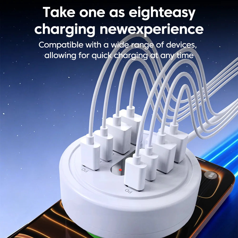 8-Port 66W Fast Charging Desktop Station – 4 USB + 4 USB-C