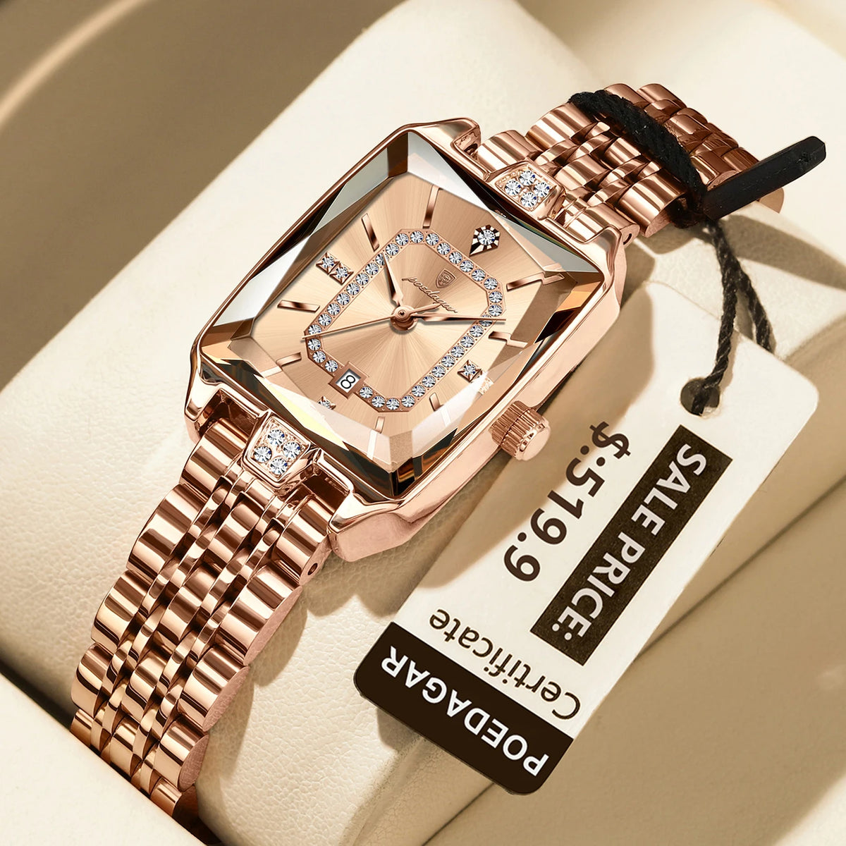 POEDAGAR Women's Elegant Rectangle Quartz Watch – Stainless Steel