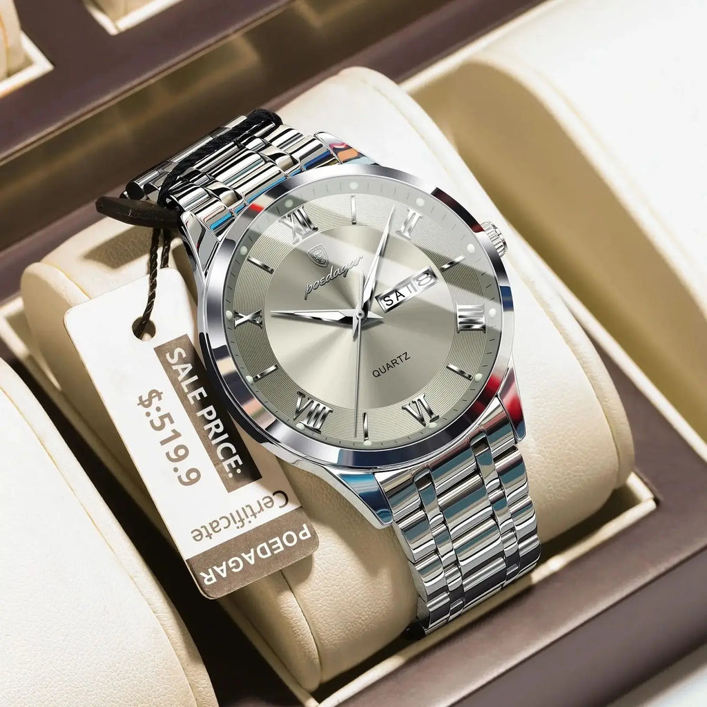 POEDAGAR Men's Luxury Sports Quartz Watch – Date & Week Display