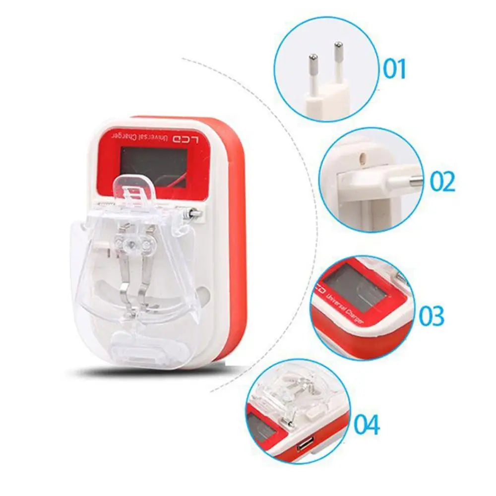 Portable Battery USB Charger with LCD Indicator – US/EU Plug Adapter