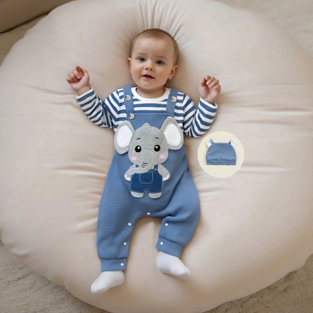 Cute & Comfy Newborn Baby Boys Outfit Set – 3-Piece Striped Romper and Hat