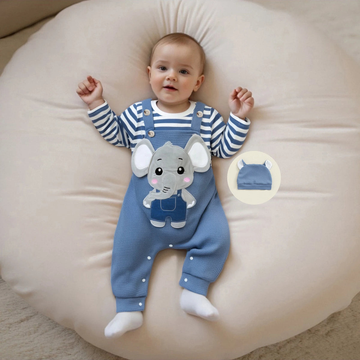 Cute & Comfy Newborn Baby Boys Outfit Set – 3-Piece Striped Romper and Hat