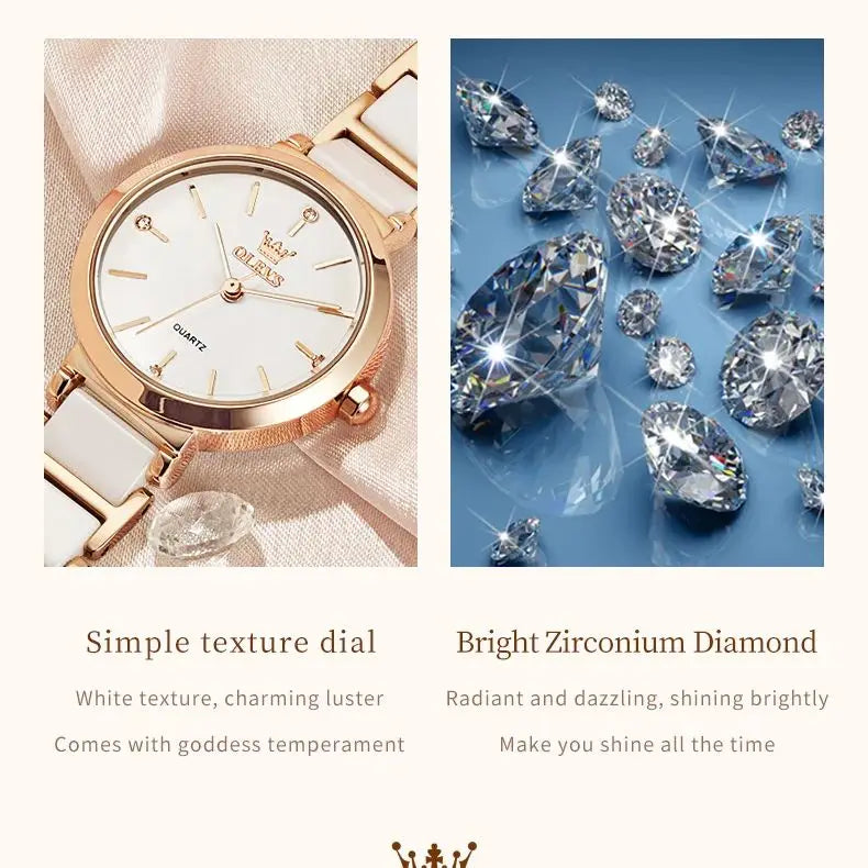 OLEVS Women's Rose Gold Ceramic Quartz Watch – Luxury Dress Watch