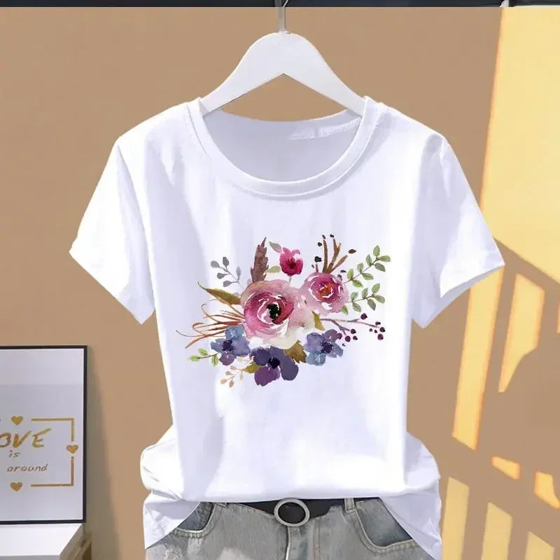 Women's Flower Graphic Print T-Shirt – Harajuku Streetwear Tee