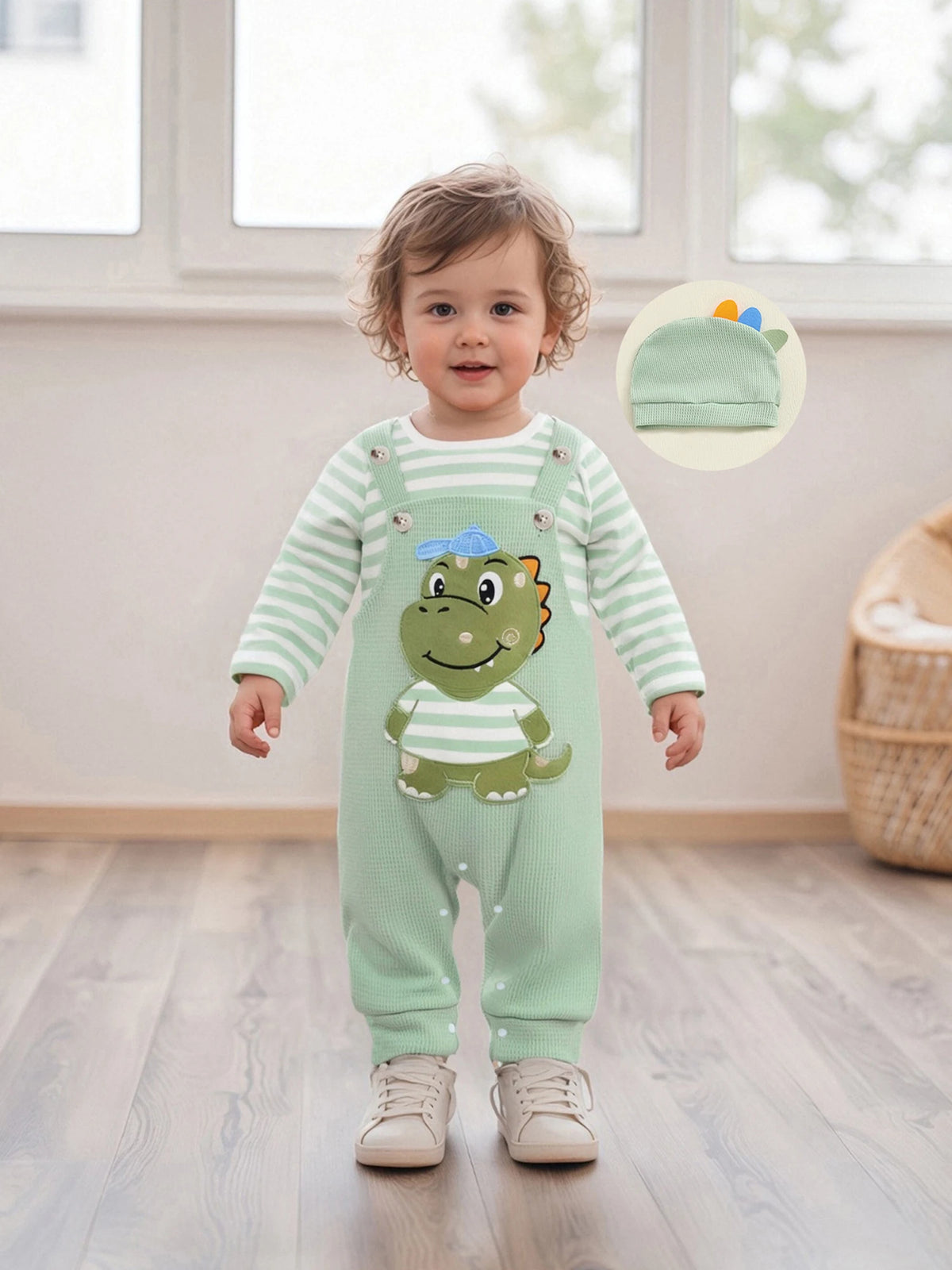 Cute & Comfy Newborn Baby Boys Outfit Set – 3-Piece Striped Romper and Hat