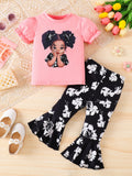 Chic Infant Baby Girl Summer Outfit: Braided T-Shirt & Stylish Bell-Bottom Pants Set