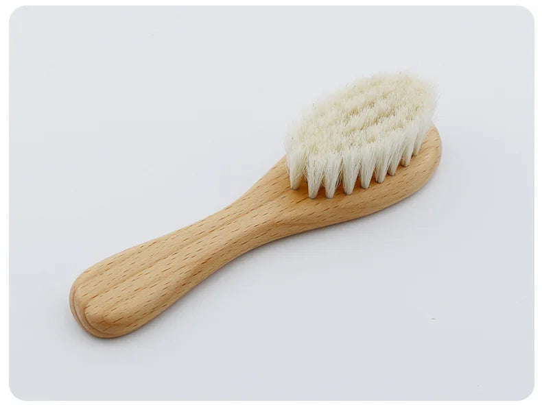 Soft Baby Wood Brush Set Newborn Baby Stuff Natural Wool Comb Infant Hair Brush Head Massager Portable Kid Baby Bath Accessories - Pretty & Polished