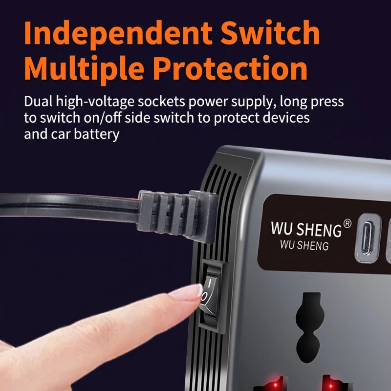 Portable Car Power Inverter – 12V to 110V / 24V to 220V with 4 USB Ports