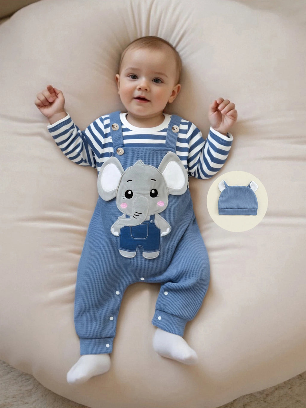 Cute & Comfy Newborn Baby Boys Outfit Set – 3-Piece Striped Romper and Hat