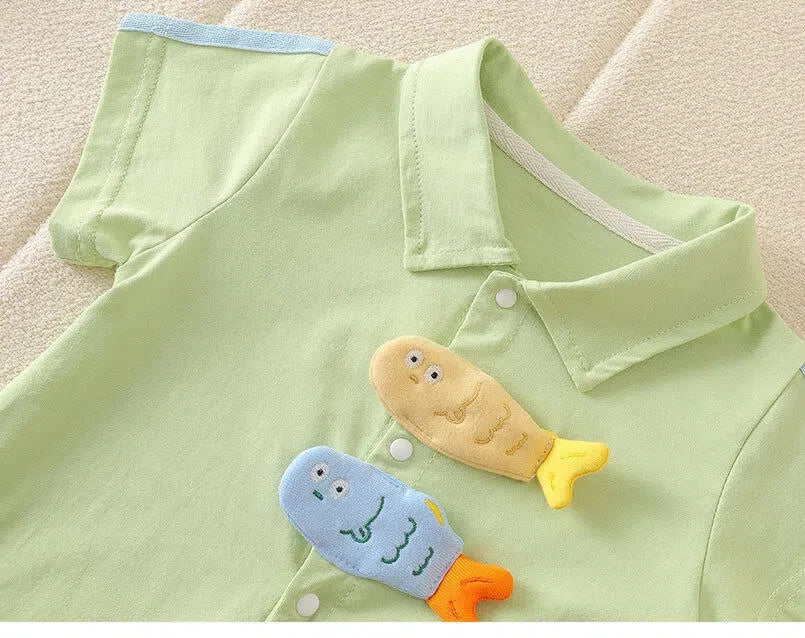 Charming Summer Baby Boys Jumpsuit - Adorable Cotton Romper with Cartoon Design - Pretty & Polished