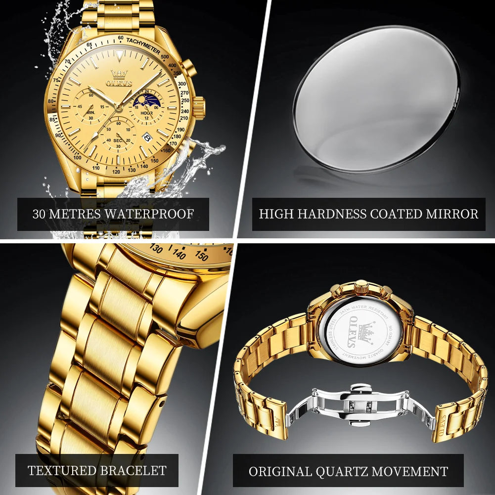 OLEVS Men's Multifunctional Chronograph Quartz Watch – With Gift Box