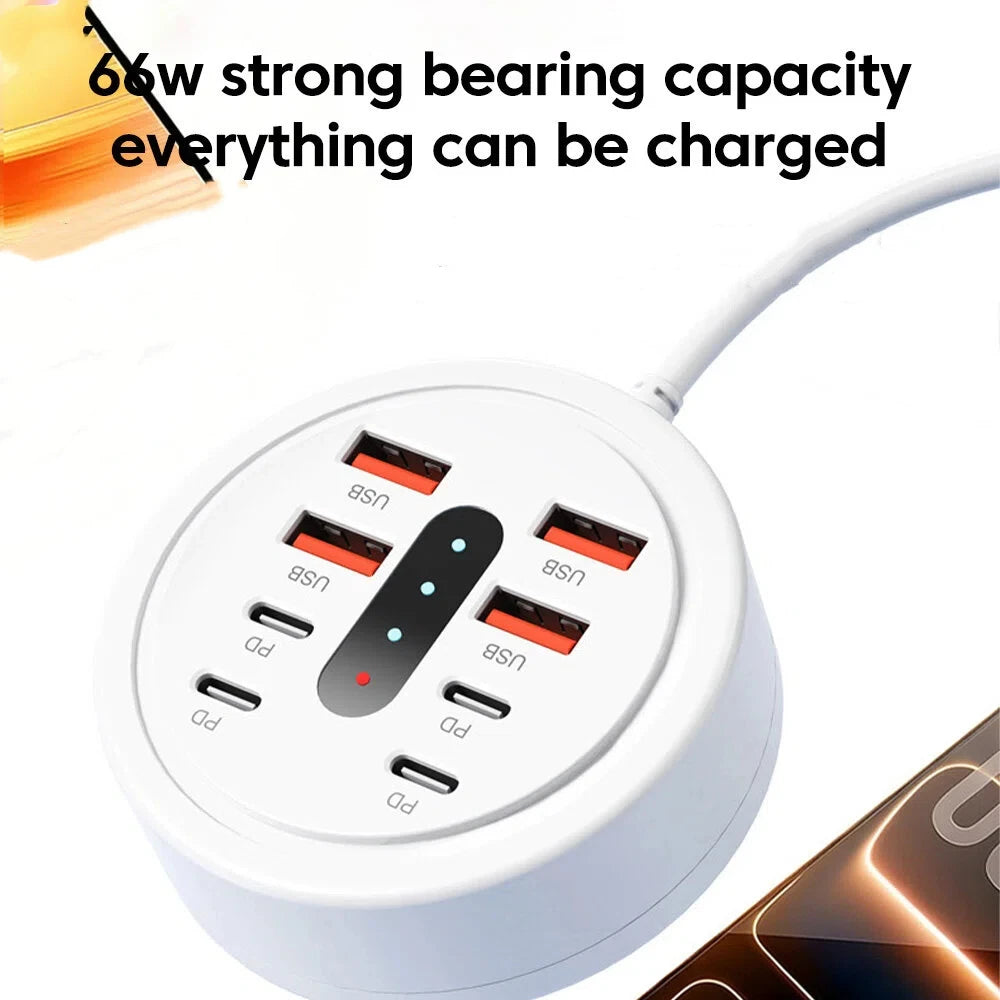8-Port 66W Fast Charging Desktop Station – 4 USB + 4 USB-C