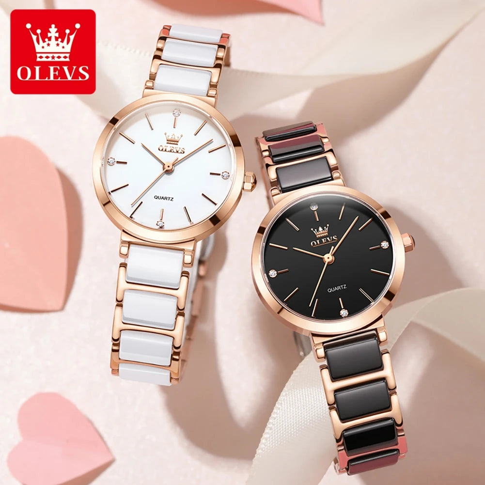 OLEVS Women's Rose Gold Ceramic Quartz Watch – Luxury Dress Watch