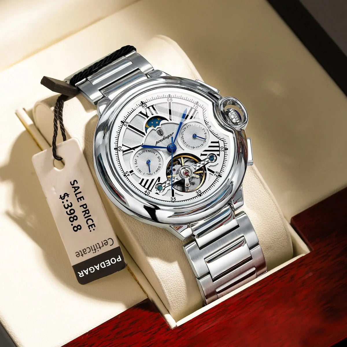 POEDAGAR Men's Hollow Tourbillon Automatic Mechanical Watch