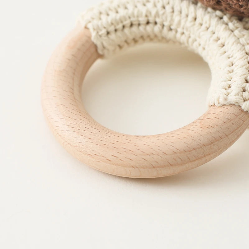 Wooden Teether Rattle - Soothing Music Ring with Rabbit Design for Babies - Pretty & Polished