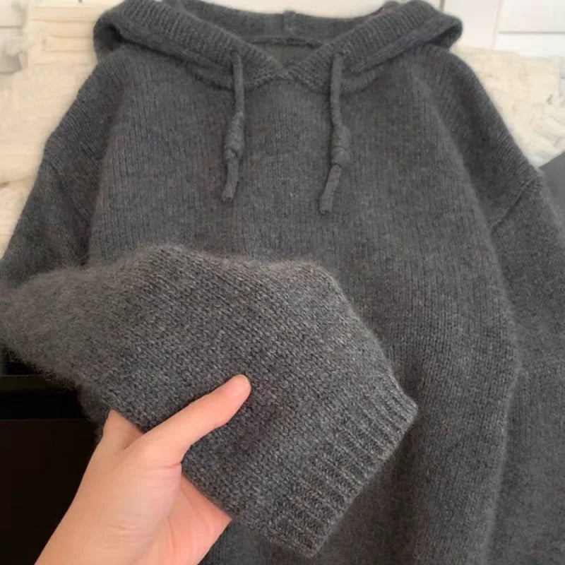 Women's 100% Wool Knit Hoodie Sweater