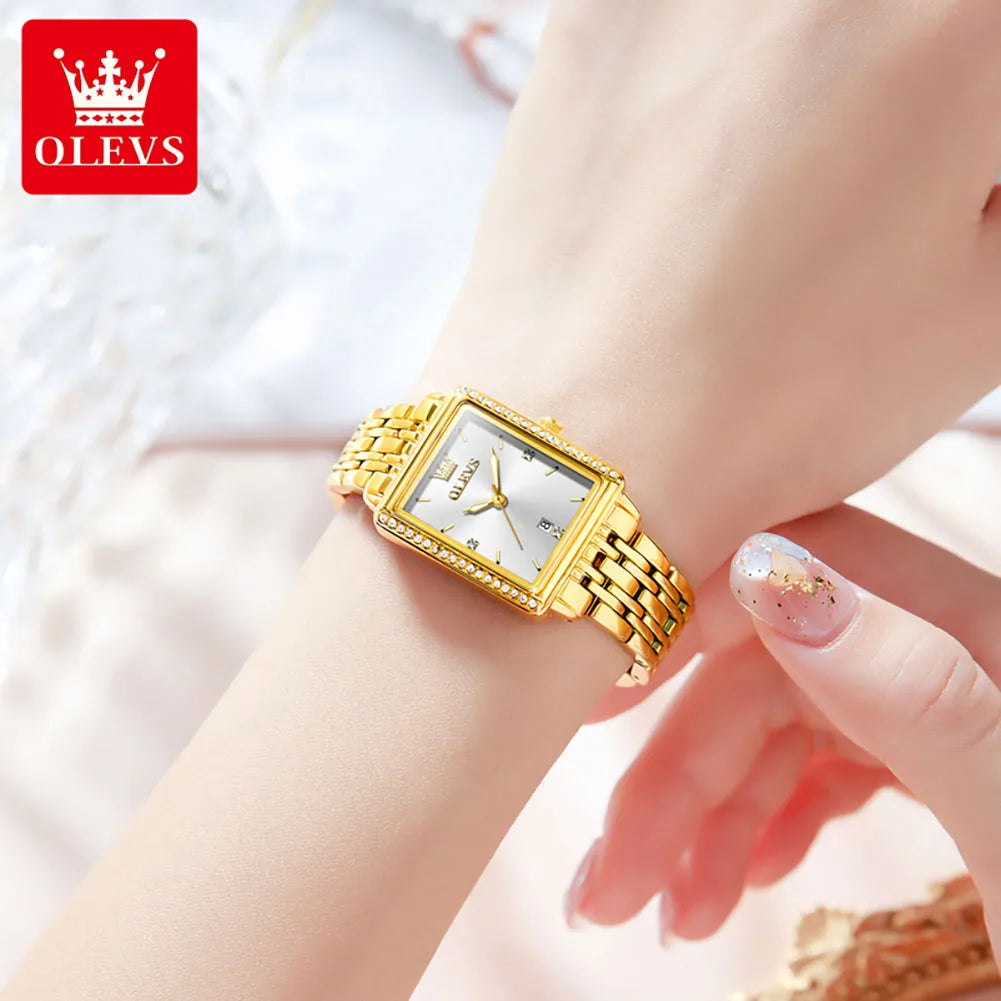 OLEVS Women's Luxury Diamond Quartz Watch – Gold Stainless Steel
