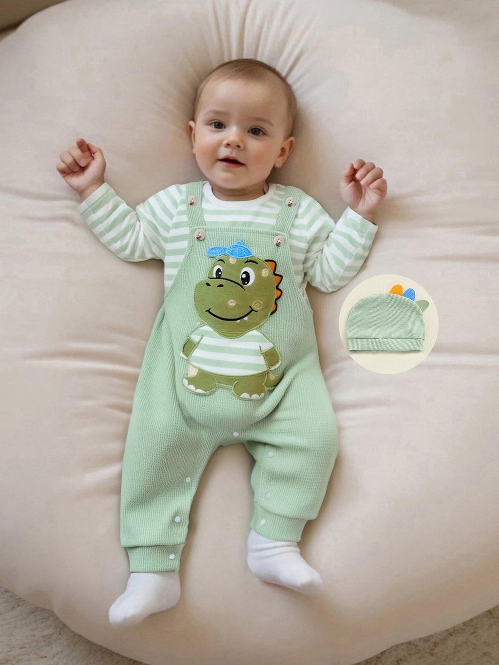 Cute & Comfy Newborn Baby Boys Outfit Set – 3-Piece Striped Romper and Hat