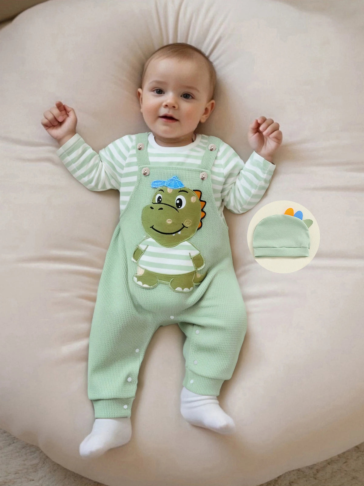 Cute & Comfy Newborn Baby Boys Outfit Set – 3-Piece Striped Romper and Hat