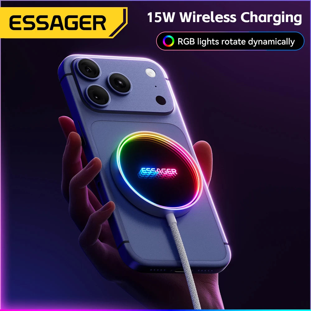 ESSAGER 15W Magnetic Wireless Charger Pad – Qi2 Fast Charging for iPhone 14–17