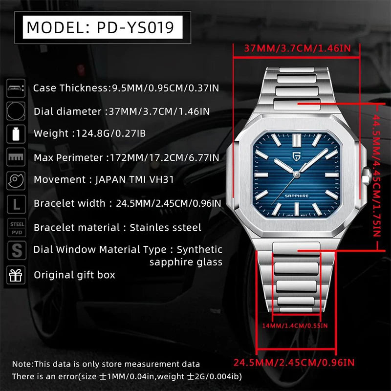 PAGANI DESIGN Men's Sapphire Glass Quartz Watch