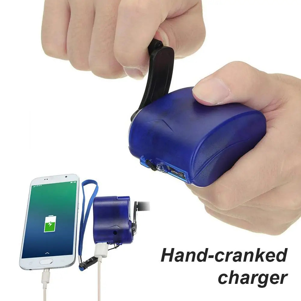 Portable Hand-Crank Emergency Charger – Power Bank & USB Light for Camping