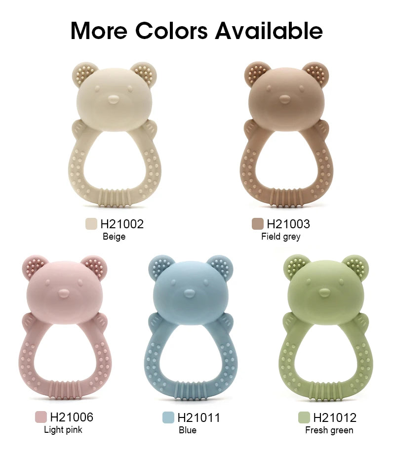 Baby Teether Toy - Cute Bear Shape with Rattle Sound - Soft Silicone, BPA-Free - Soothing Sore Gums for Newborns & Infants - Pretty & Polished