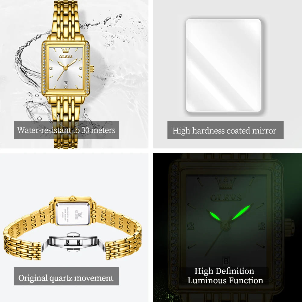 OLEVS Women's Luxury Diamond Quartz Watch – Automatic Date Display