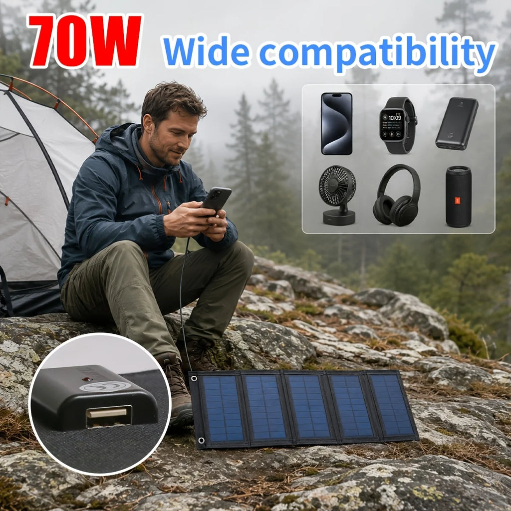 Portable Foldable Solar Panel Charger – 5-Panel USB Charging for Outdoor Travel