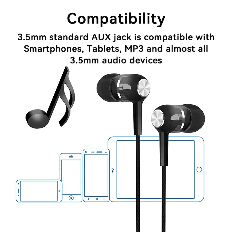 3.5mm Wired HiFi Bass Earphones – In-Ear Sports & Gaming Headset with Microphone