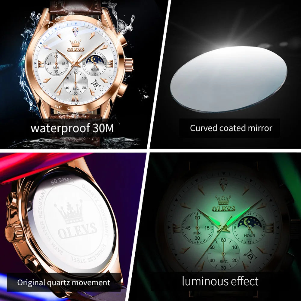 OLEVS Men's Luxury Multifunctional Quartz Watch – Luminous Waterproof