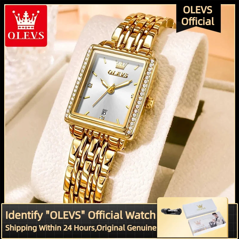 OLEVS Women's Luxury Diamond Quartz Watch – Gold Stainless Steel