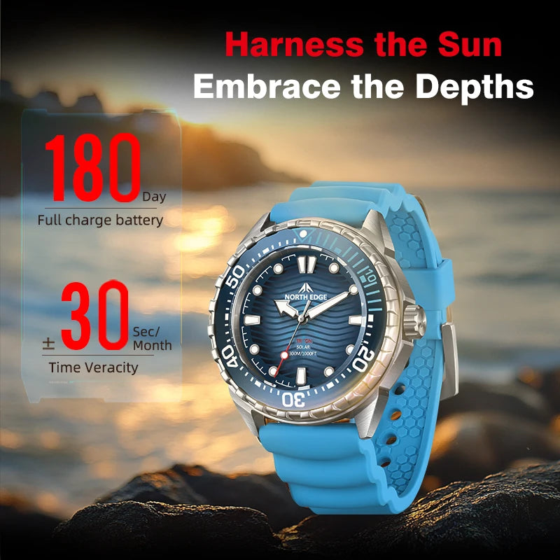 NORTH EDGE TRITON-TI Solar-Powered Titanium Diving Watch – 300M Waterproof