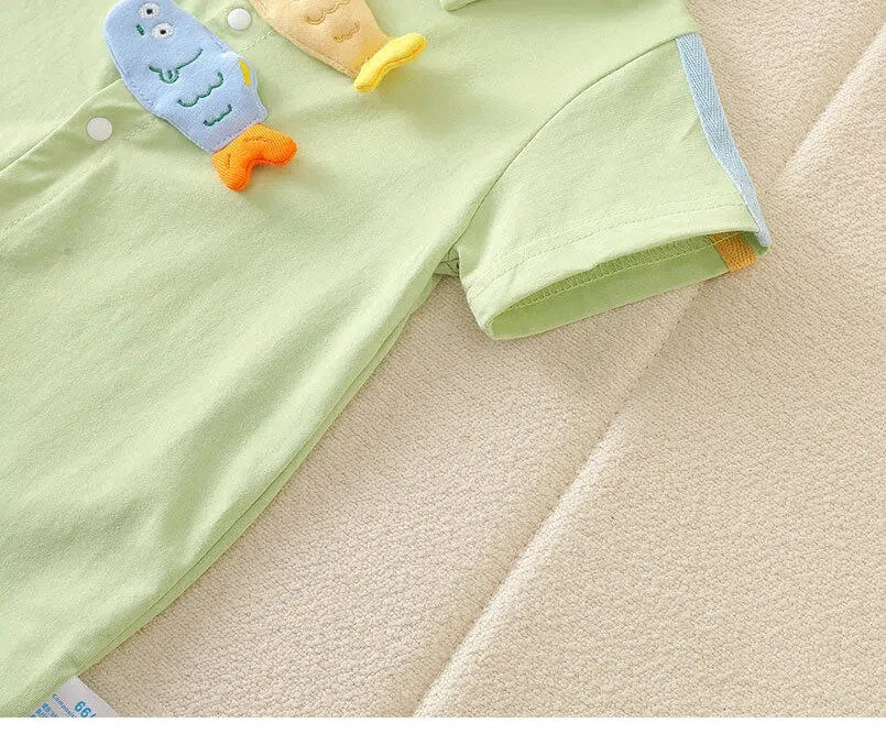 Charming Summer Baby Boys Jumpsuit - Adorable Cotton Romper with Cartoon Design - Pretty & Polished